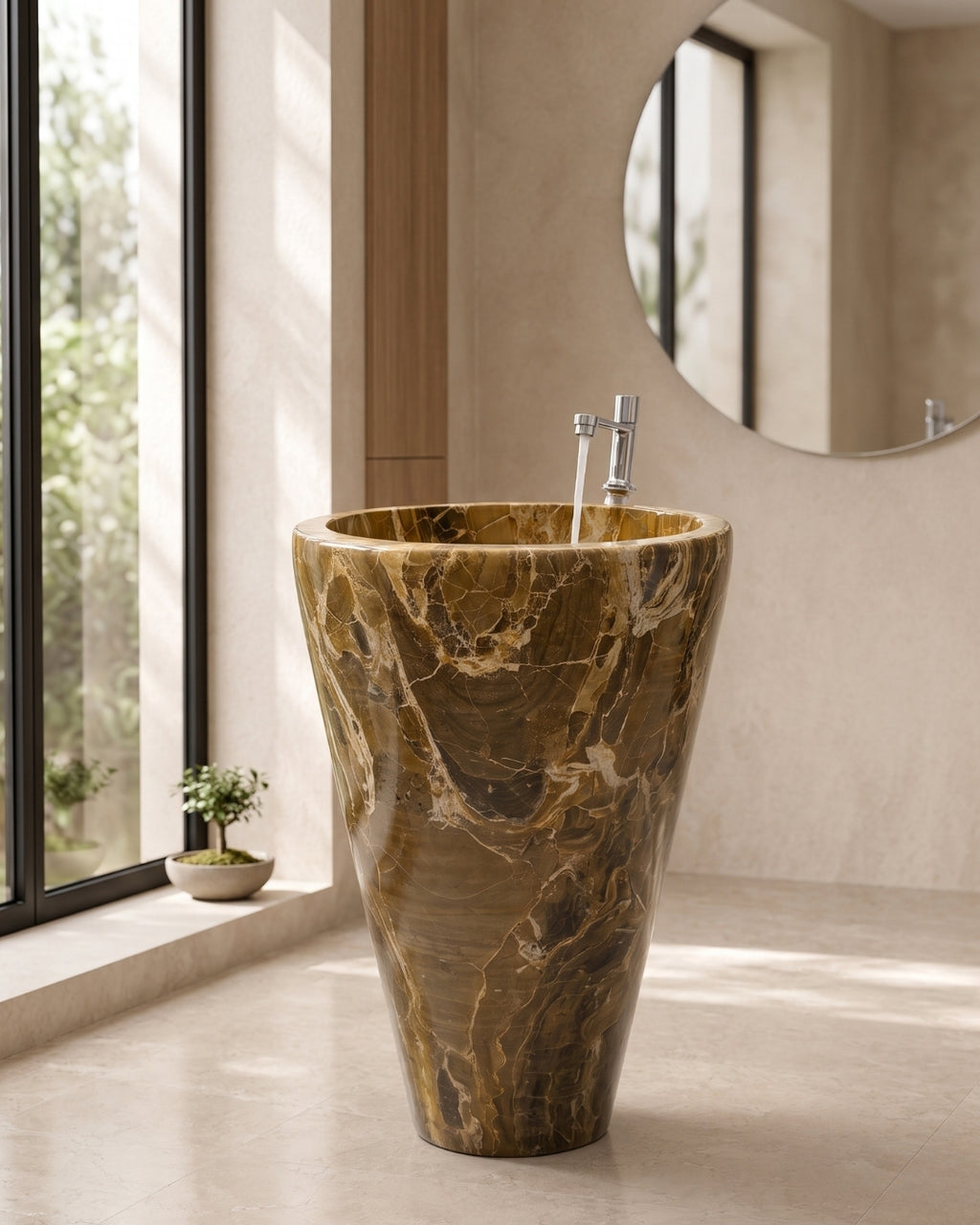 Golden Brown Marble Pedestal Wash Basin
