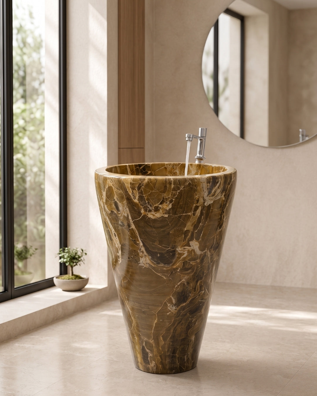 Golden Brown Marble Pedestal Wash Basin