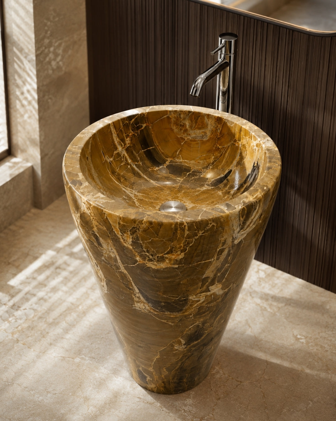 Golden Brown Marble Pedestal Wash Basin