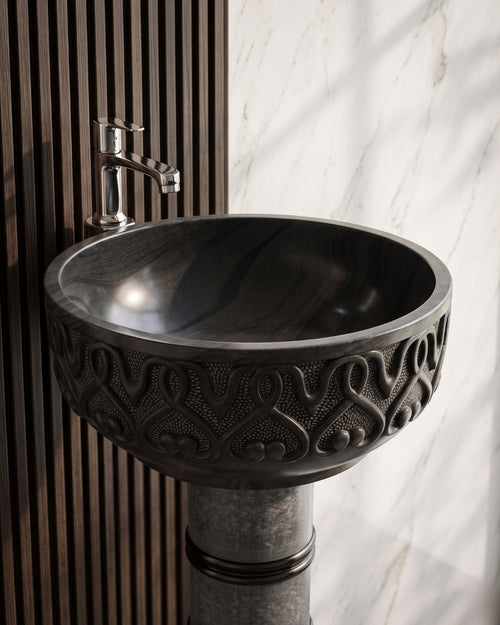 Carbon Black Marble Pedestal Wash Basin