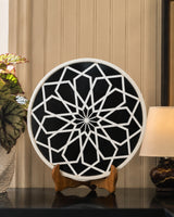 Black & White Marble Inlay Decorative Plate with Geometric Star Design