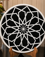 Black & White Marble Inlay Decorative Plate with Geometric Star Design