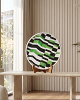 Green Black & White Marble Decorative Plate with Geometric Inlay Design
