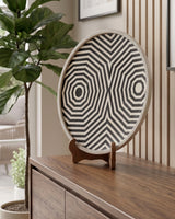 Black & White Marble Decorative Plate with Optical Geometric Inlay Design