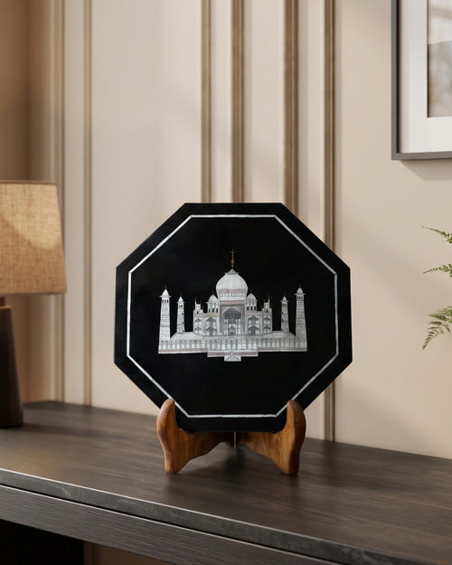 Black Marble & Mother of Pearl Inlay Decorative Plate