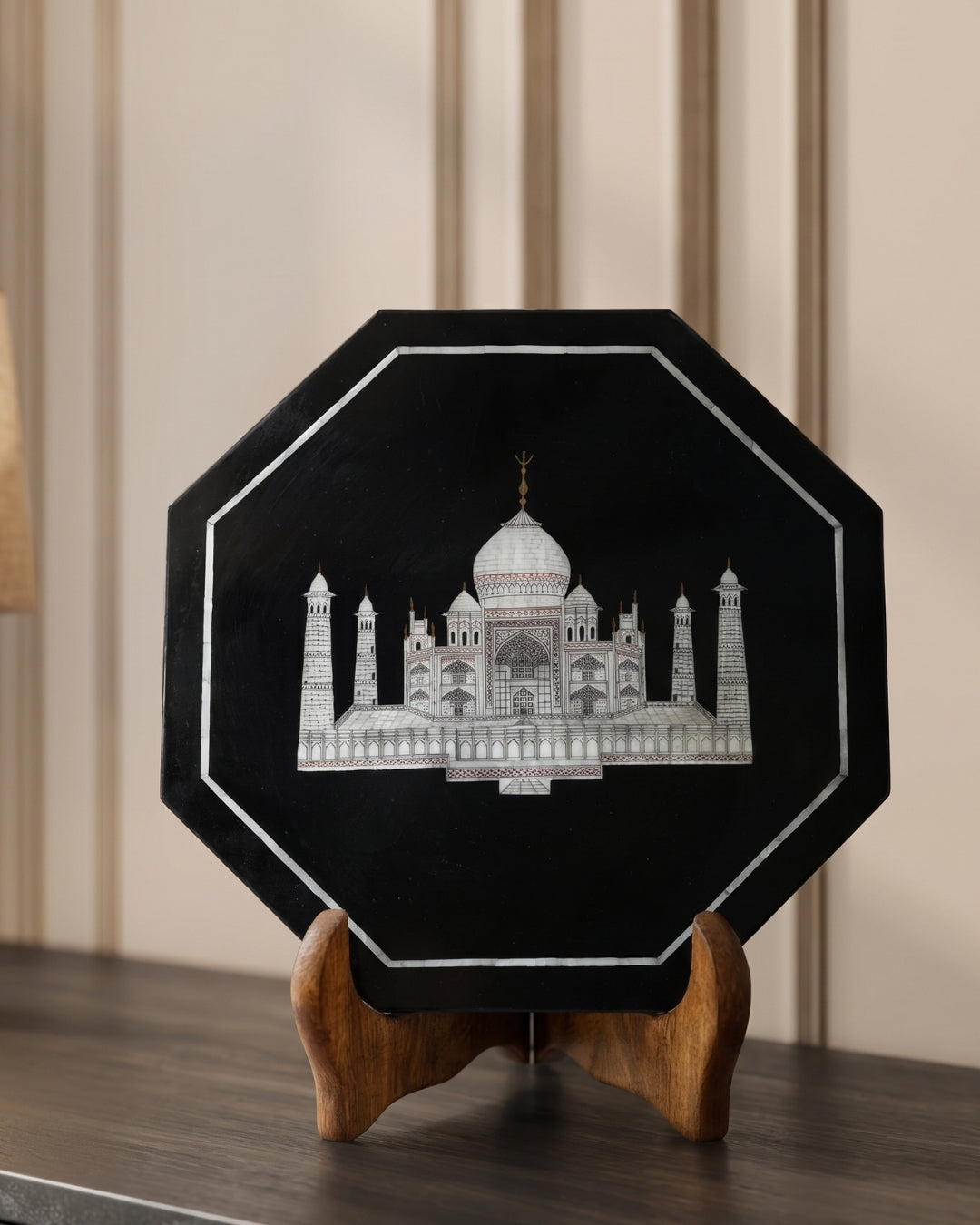 Black Marble & Mother of Pearl Inlay Decorative Plate