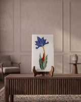 White Marble Decorative Panel with Blue Floral Inlay Design