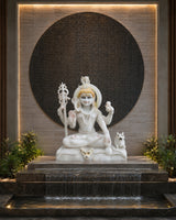 Hand-Carved White Marble Lord Shiva Statue with Trishul & Nandi Design