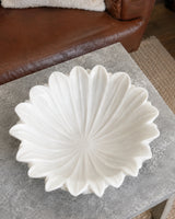 Hand-Carved White Marble Floral Decorative Bowl with Petal Design