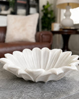 Hand-Carved White Marble Floral Decorative Bowl with Petal Design