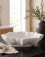 Hand-Carved White Marble Lotus Decorative Bowl with Scalloped Petal Design