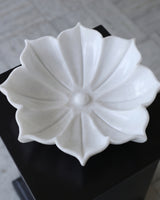 Hand-Carved White Marble Lotus Decorative Bowl with Scalloped Petal Design