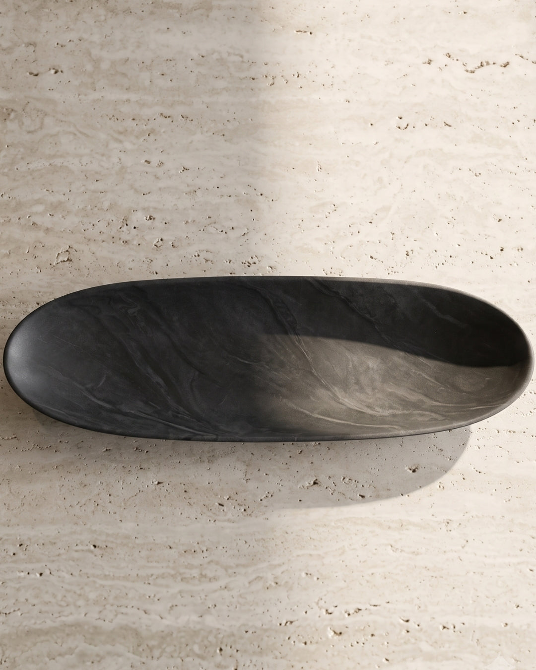 Hand-Carved Black Marble Oval Decorative Bowl