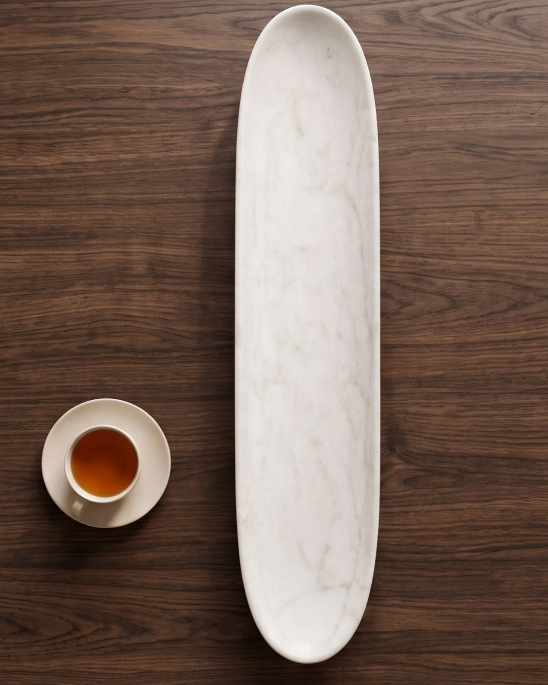 Hand-Carved White Marble Long Oval Decorative Tray