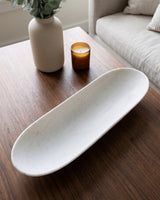 Hand-Carved White Marble Long Oval Decorative Tray