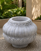 Hand-Carved White Marble Lotus Garden Planter with Floral Petal Design