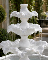 Hand-Carved White Marble Multi-Tier Garden Fountain with Octagon Basin