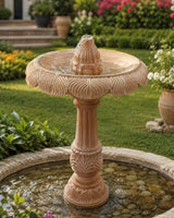 Hand-Carved Sandstone Garden Fountain with Lotus Petal Bowl Design
