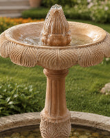 Hand-Carved Sandstone Garden Fountain with Lotus Petal Bowl Design