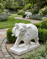 Hand-Carved White Marble Elephant Statue for Garden & Entrance Décor